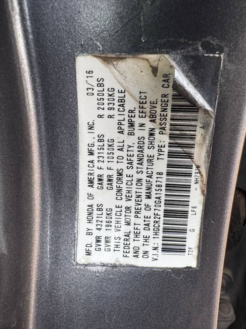 
								2016 Honda accord full									