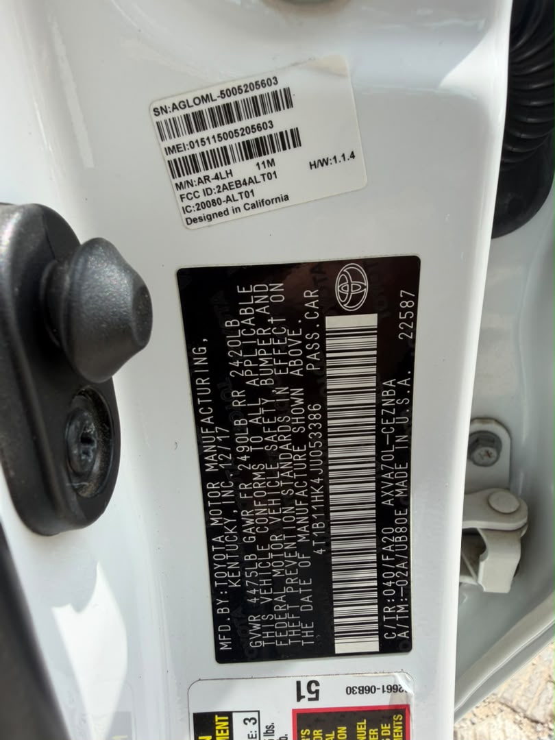 
								FOREIGN USED 2018 TOYOTA CAMRY LE  PRICE: 22M full									